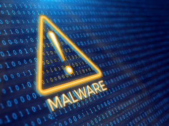 Malware Symbol mit Warnsymbol vor Code-Zeilen