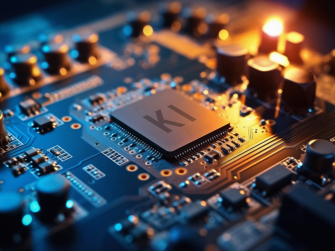 Platine mit Computerchip mit der Aufschrift KI