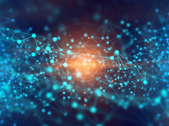 Grafik zeigt blaue Netzlinien vor einem rotem Kreis